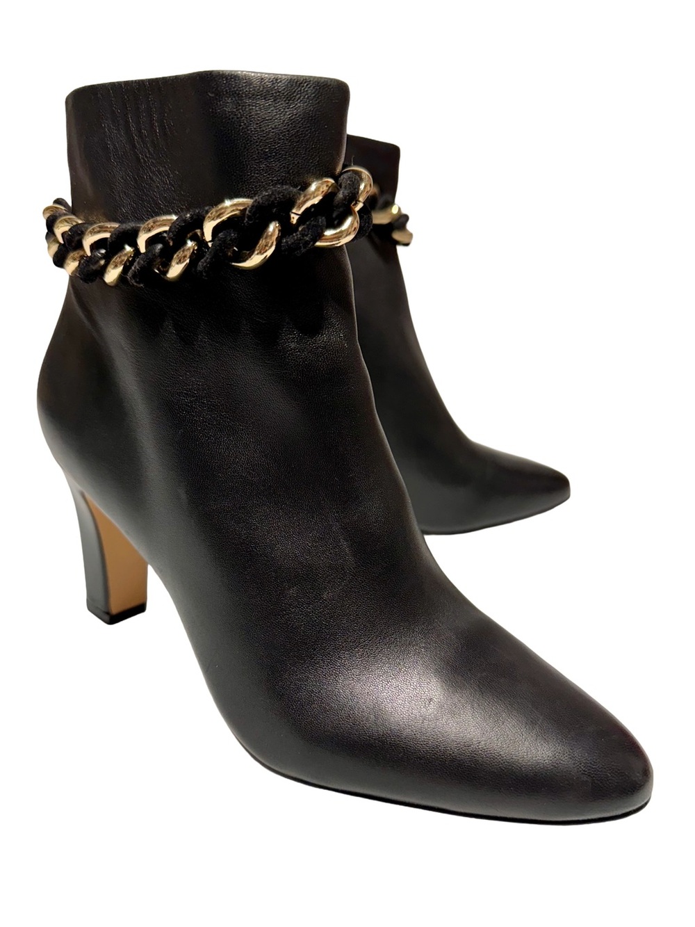 Karl Lagerfeld Maggie Leather Chain Ankle Boots Moto Glam Rocker Chic Size 6
